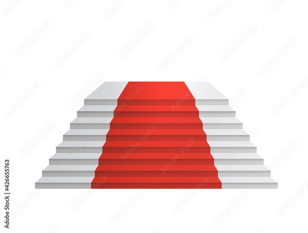 Design elements White stairs realistic, red carpet illustration design with shadow on transparent background. 3D Stand on isolated clean blank table. Vector illustration EPS10 promotional presentation Design elements White stairs realistic, red carpet illustration design with shadow on transparent background. 3D Stand on isolated clean blank table. Vector illustration EPS10 promotional presentation