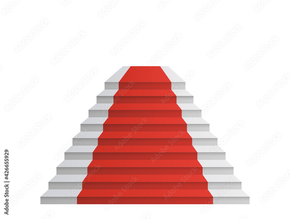 Design elements White stairs realistic, red carpet illustration design with shadow on transparent background. 3D Stand on isolated clean blank table. Vector illustration EPS10 promotional presentation Design elements White stairs realistic, red carpet illustration design with shadow on transparent background. 3D Stand on isolated clean blank table. Vector illustration EPS10 promotional presentation