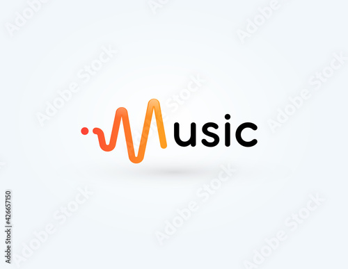 Music icon, radio wave logotype, soundwave symbol. Sound impulse logo design for voice and audio record studio, music store brand design, audio recording company. Vector illustration