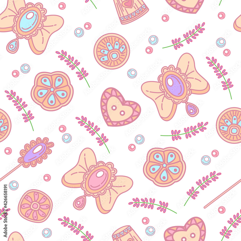 Handmade sewing seamless pattern on white background.