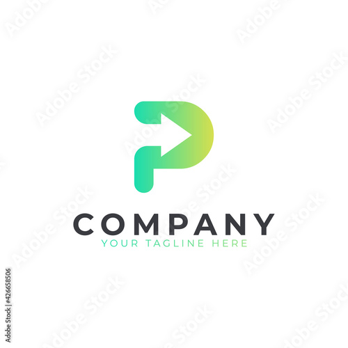 Creative Initial Letter P Logo Arrow. Yellow and Green Shape with Negative Space Arrow inside. Usable for Business and Branding Logos. Flat Vector Logo Design Ideas Template Element. Eps10 Vector