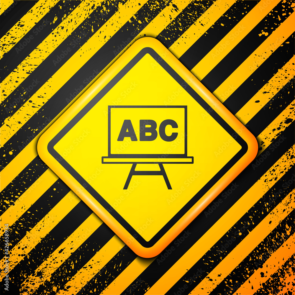 Black Chalkboard icon isolated on yellow background. School Blackboard sign. Warning sign. Vector Black Chalkboard icon isolated on yellow background. School Blackboard sign. Warning sign. Vector