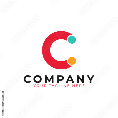 Creative Abstract Initial Letter C Logo. Colorful Rounded Line with Dots. Usable for Business and Branding Logos. Flat Vector Logo Design Ideas Template Element. Eps10 Vector