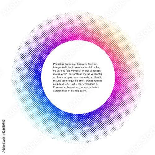 Design elements symbol Editable color halftone frame dot circle pattern on white background. Vector illustration eps 10 frame with black random dots. Round border Icon using halftone circle dots textu