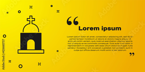 Black Old crypt icon isolated on yellow background. Cemetery symbol. Ossuary or crypt for burial of deceased. Vector
