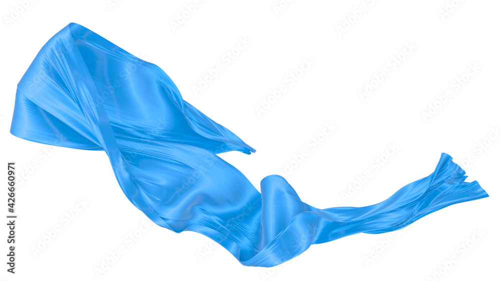 Beautiful flowing fabric of blue wavy silk or satin. 3d rendering image. Beautiful flowing fabric of blue wavy silk or satin. 3d rendering image.
