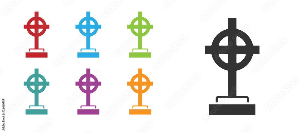 Black Grave with cross icon isolated on white background. Set icons colorful. Vector Black Grave with cross icon isolated on white background. Set icons colorful. Vector