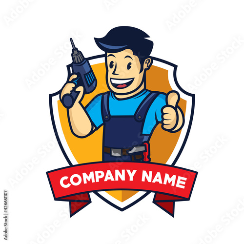 Handyman vector logo in retro style with badge design, perfect for home repair services company logo