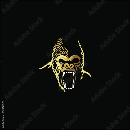 Vector illustration, head evil ferocious gorilla shouts, icon logo