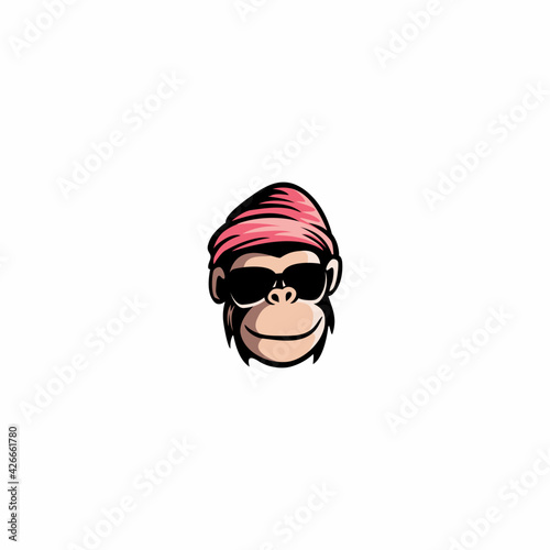 Cute monkey head logo vector illustration, ape mascot logo design
