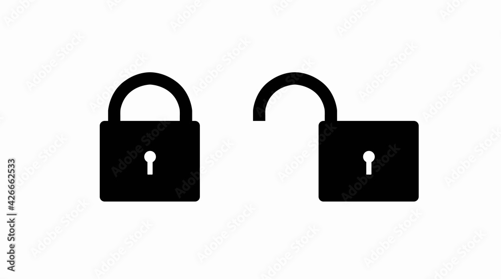 Padlock Icon Set. Vector isolated set of opened and locked padlocks Padlock Icon Set. Vector isolated set of opened and locked padlocks