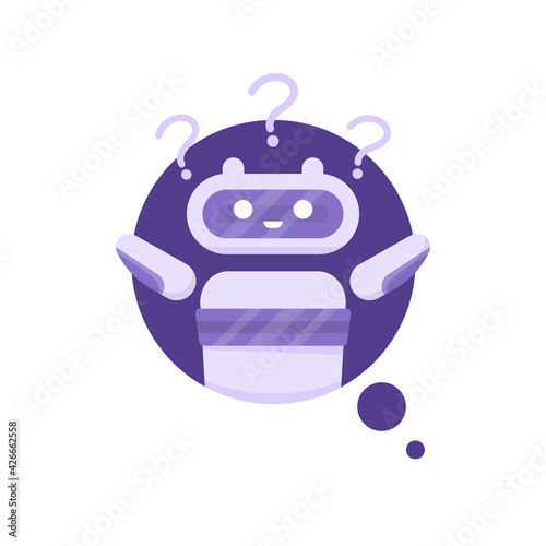a concept chatbot, AI or robot answering messages or questions. illustration of a robot and chat bubbles. flat style. vector design.