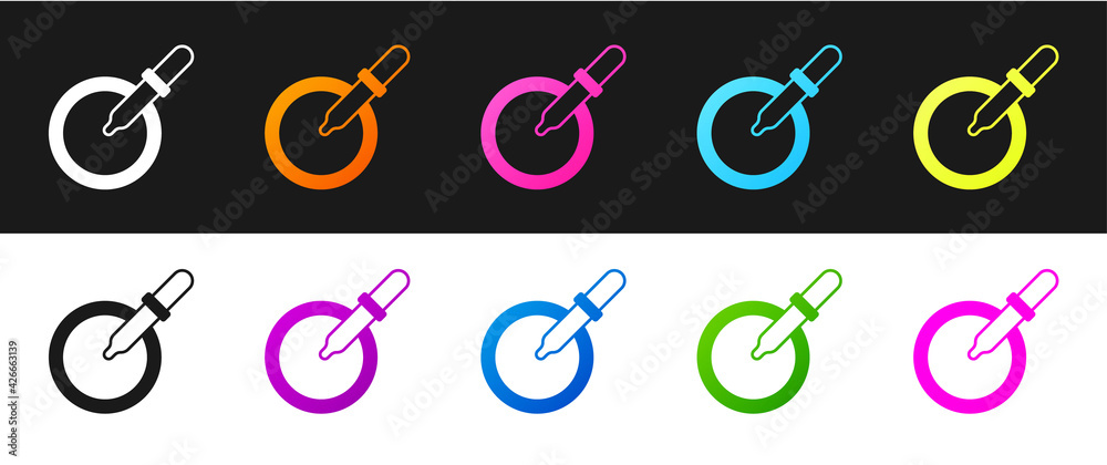 Set Petri dish with pipette icon isolated on black and white background. Vector Set Petri dish with pipette icon isolated on black and white background. Vector
