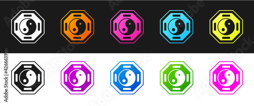 Set Yin Yang symbol of harmony and balance icon isolated on black and white background. Vector