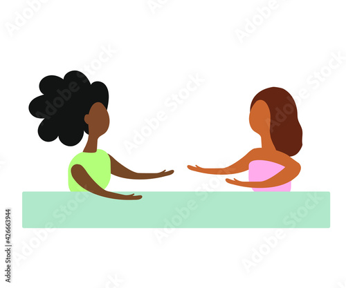 Women of different nationalities are friends and communicate together. Cartoon. Vector illustration.