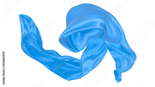 Beautiful flowing fabric of blue wavy silk or satin. 3d rendering image. © Andrey Shtepa