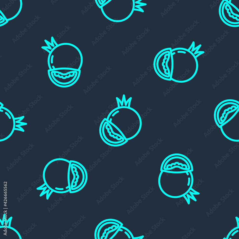 Green line Tomato icon isolated seamless pattern on blue background. Vector Green line Tomato icon isolated seamless pattern on blue background. Vector