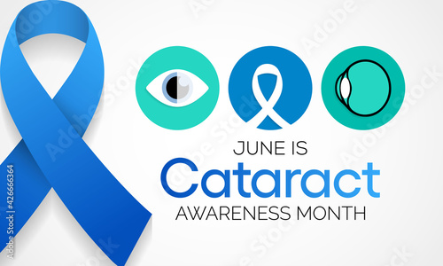 Cataract awareness month is observed every year in June, it is a dense, cloudy area that forms in the lens of the eye. Vector illustration.
