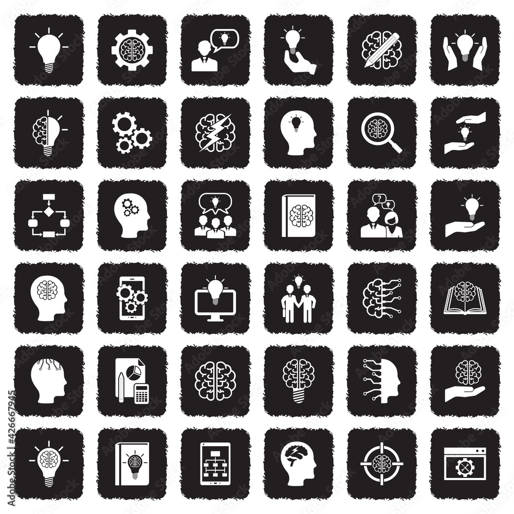 Fototapeta premium Idea Icons. Grunge Black Flat Design. Vector Illustration.