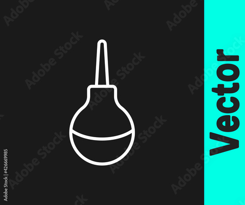 White line Enema icon isolated on black background. Enema with a plastic tip. Medical pear. Vector