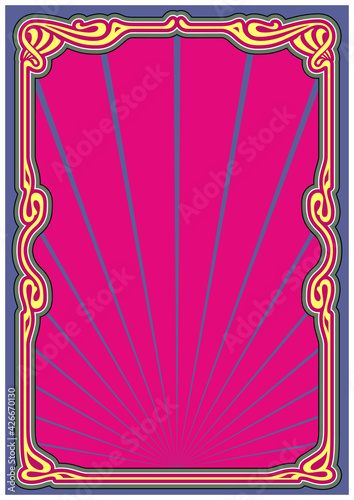 Psychedelic Color Background, Art Nouveau Style Frame, Template for Vintage Posters and Covers 