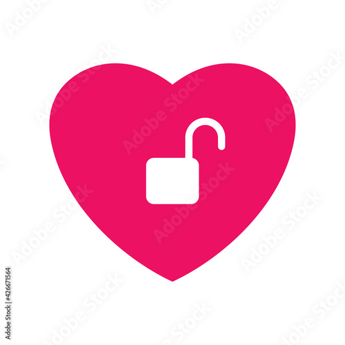 Heart with lock. Symbol of love and symbol of closed access. The concept of relationships, love, dating, information about a loved one, openness in social networks, accessibility. Vector illustration