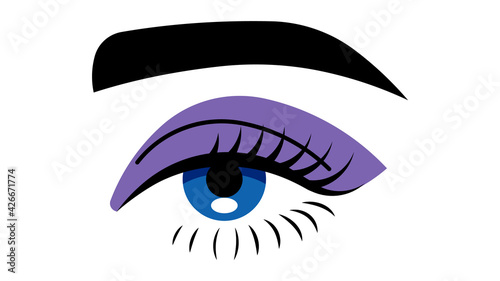 Beautiful female eye. Makeup, eyelashes, eye shadow, look, beauty, care, eye cream, concealer. Vector illustration.