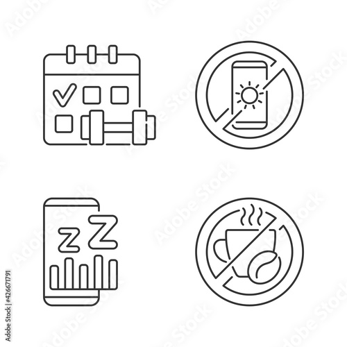 Fototapeta Recommendations to prevent insomnia linear icons set