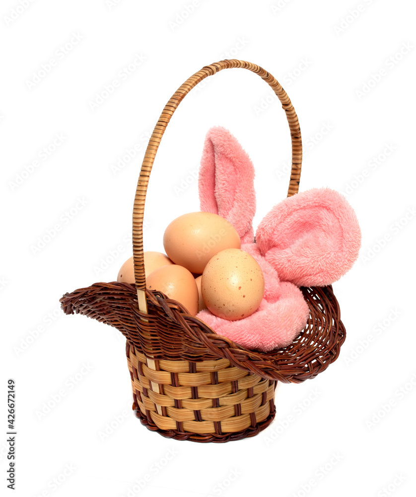 basket for easter eggs on a white background
