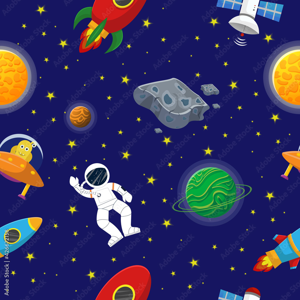 Galaxy seamless pattern design. Astronaut with Galaxy seamless pattern design. Astronaut with