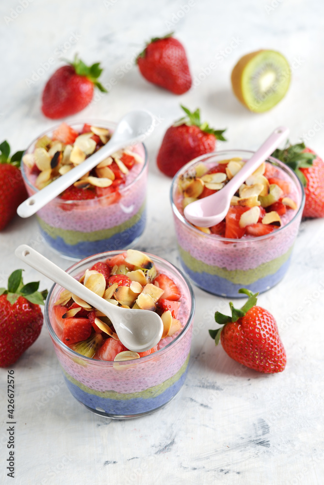 Dessert with chia pudding and strawberries Dessert with chia pudding and strawberries