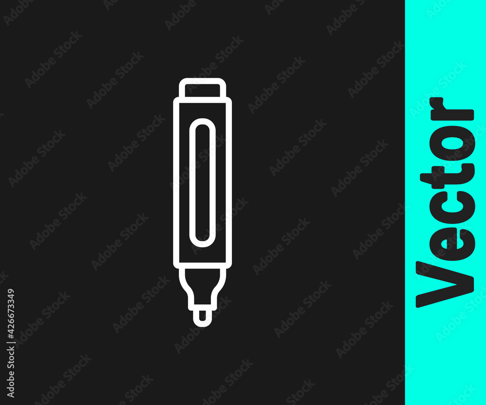 White line Marker pen icon isolated on black background. Vector