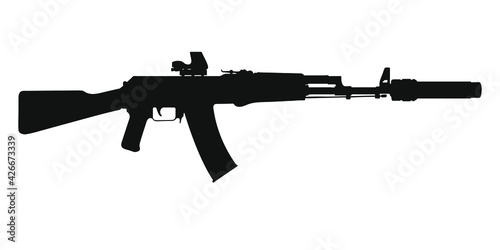 Russian assault rifle AK-47 with silencer. silhouette 