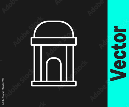 White line Old crypt icon isolated on black background. Cemetery symbol. Ossuary or crypt for burial of deceased. Vector