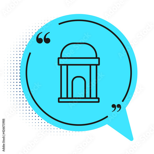 Black line Old crypt icon isolated on white background. Cemetery symbol. Ossuary or crypt for burial of deceased. Blue speech bubble symbol. Vector