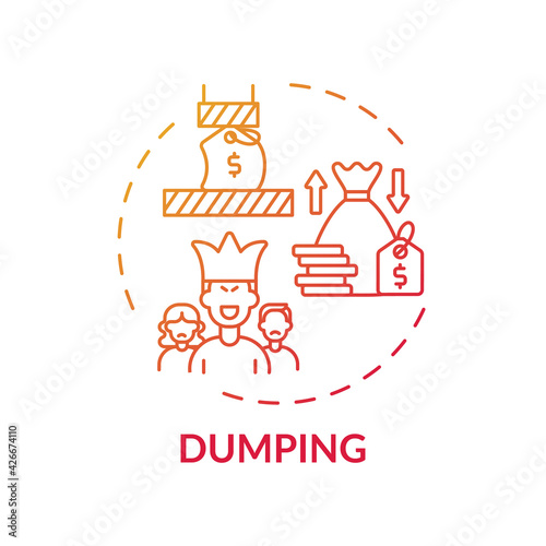 Dumping concept icon. Anti-competitive practice idea thin line illustration. Predatory pricing. Dictating price, product quality. Product in foreign market. Vector isolated outline RGB color drawing