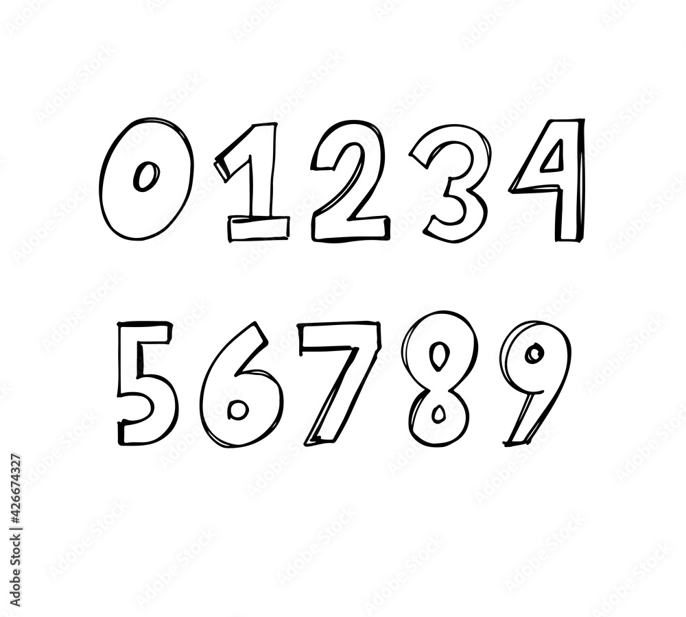 Hand drawn vector numbers font abstract doodle Vector illustration