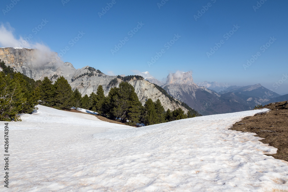 View of Mont Aiguille, South Vercors in the French Alps 