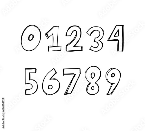 Hand drawn vector numbers font abstract doodle Vector illustration