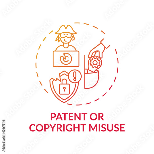 Patent and copyright misuse concept icon. Anti-competitive practice idea thin line illustration. Exclusive rights. Unauthorized patent, copyrighted work use. Vector isolated outline RGB color drawing