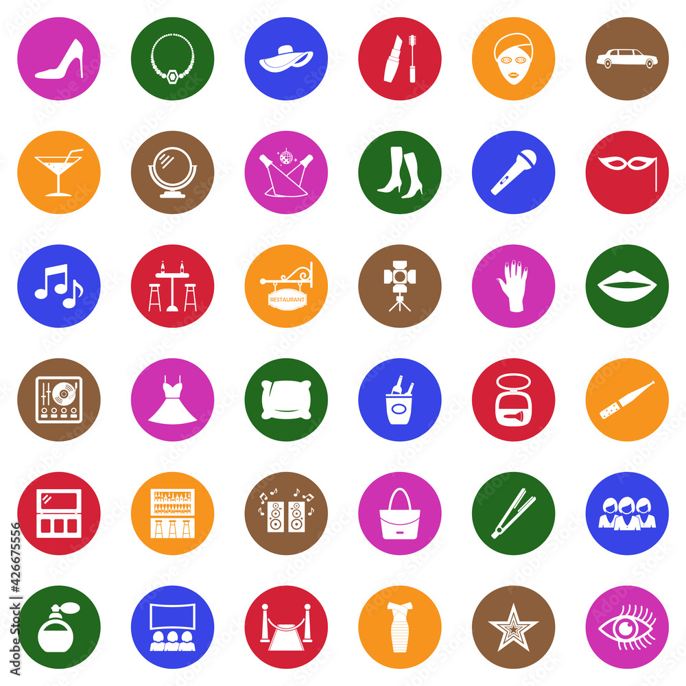 Ladies Night Icons. White Flat Design In Circle. Vector Illustration. Ladies Night Icons. White Flat Design In Circle. Vector Illustration.