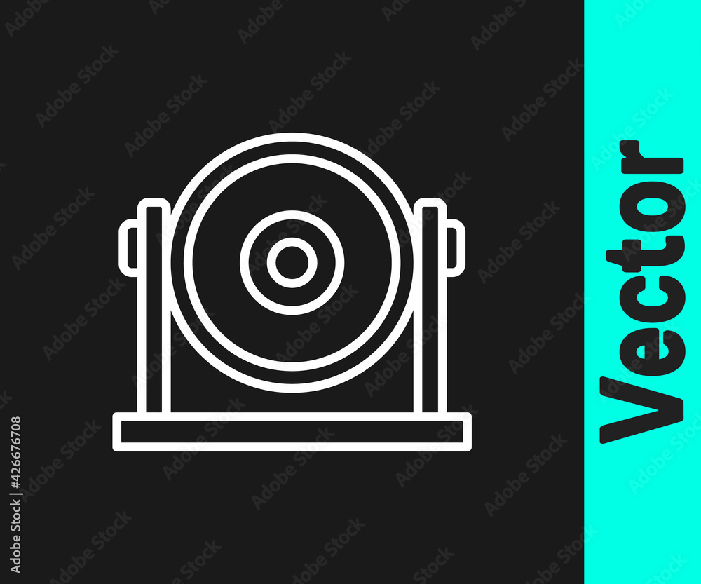 White line Gong musical percussion instrument circular metal disc icon isolated on black background. Vector White line Gong musical percussion instrument circular metal disc icon isolated on black background. Vector