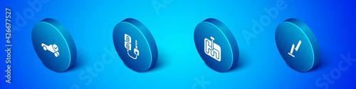 Set Isometric Auto service check automotive, Gear shifter, Windscreen wiper and Car key with remote icon. Vector