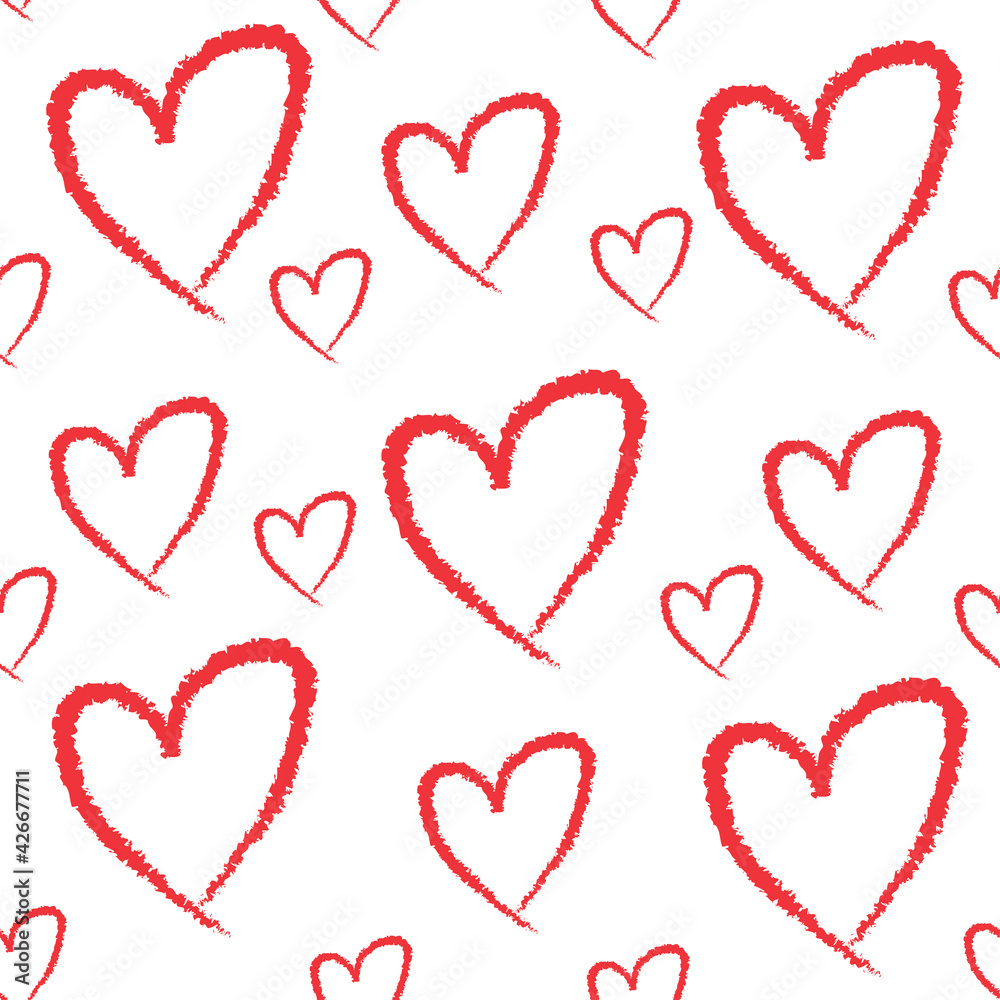 Seamless pattern with hand drawn red hearts. Valentine's day design, vector Seamless pattern with hand drawn red hearts. Valentine's day design, vector
