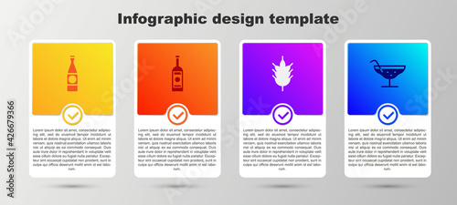 Set Beer bottle, Glass of vodka, Hop and Cocktail. Business infographic template. Vector