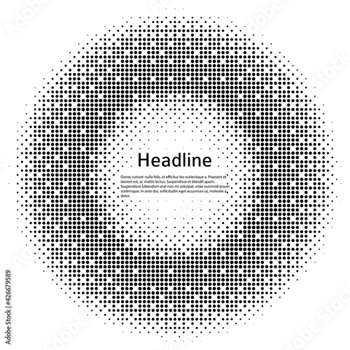 Design elements symbol Editable color halftone frame dot circle pattern on white background. Vector illustration eps 10 frame with black random dots. Round border Icon using halftone circle dots textu