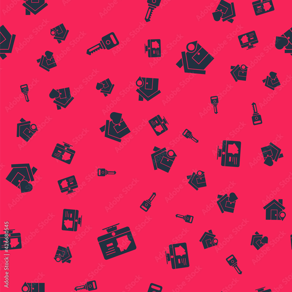 Set Online real estate house, House key, with heart shape and Location on seamless pattern. Vector Set Online real estate house, House key, with heart shape and Location on seamless pattern. Vector
