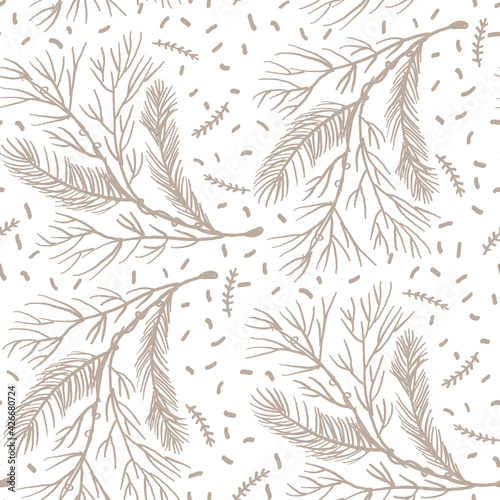 Seamless minimalist doodle floral pattern background. Calm boho earthy tone color wallpaper. Simple modern scandi unisex flower design. Organic childish gender neutral baby all over print. Hand drawn.