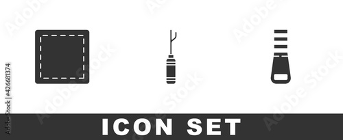 Set Sewing Pattern, Awl tool and Zipper icon. Vector