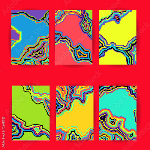 Marble template set. Bright abstract card collection. Vector illustration.